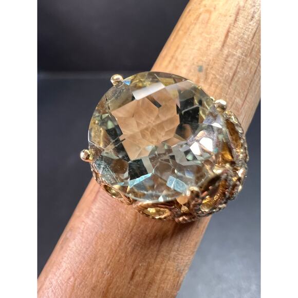 Vintage 10K Yellow Gold Prasiolite (Green Amethyst) Filigree Ring Size 7 - Picture 4 of 16